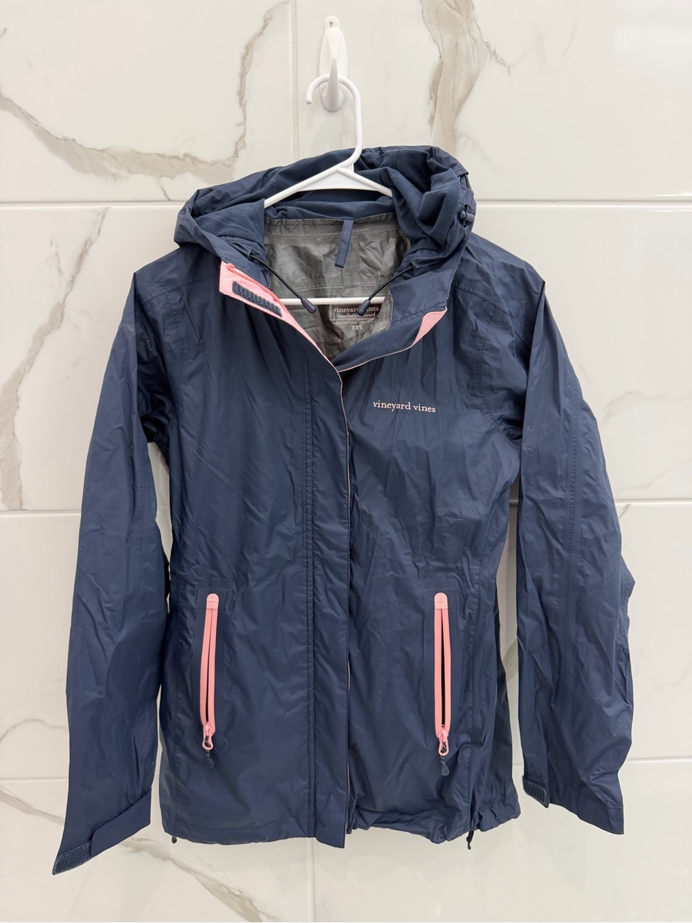 Vineyard Vines Navy Rain Jacket with Pink Trim - Kids